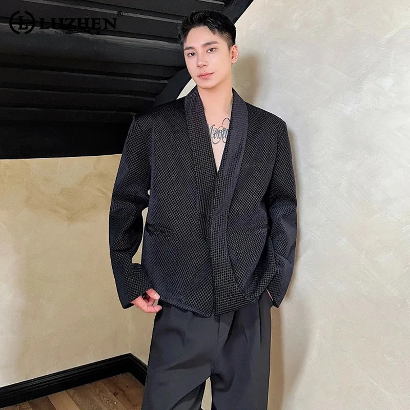 LUZHEN Autumn New Velvet Mesh Casual Suit Jackets Personalized Trendy Korean Men's Blazer Original High Quality Tops 2024 LZ4790