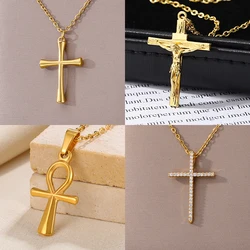 Cross Goddess Pendant Necklace for Women Stainless Steel 316L Gold Color Necklace 2025 New Party Jewelry Aesthetic Accessories