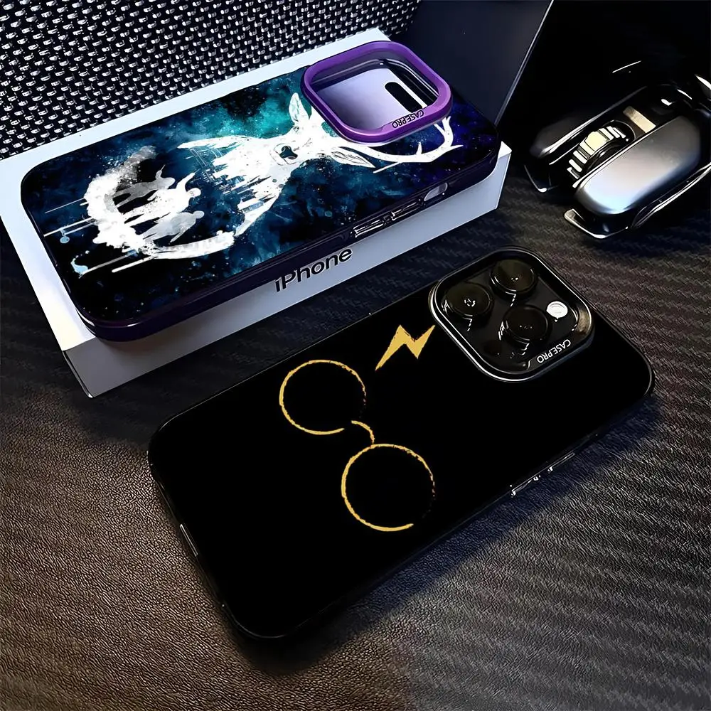 Capa de Celular Harry Potter com Anel e Varinha para iPhone 17 16 15 14 13 11 12 Pro Max Xr X Air Plus, Capa Rígida Preta e Prateada