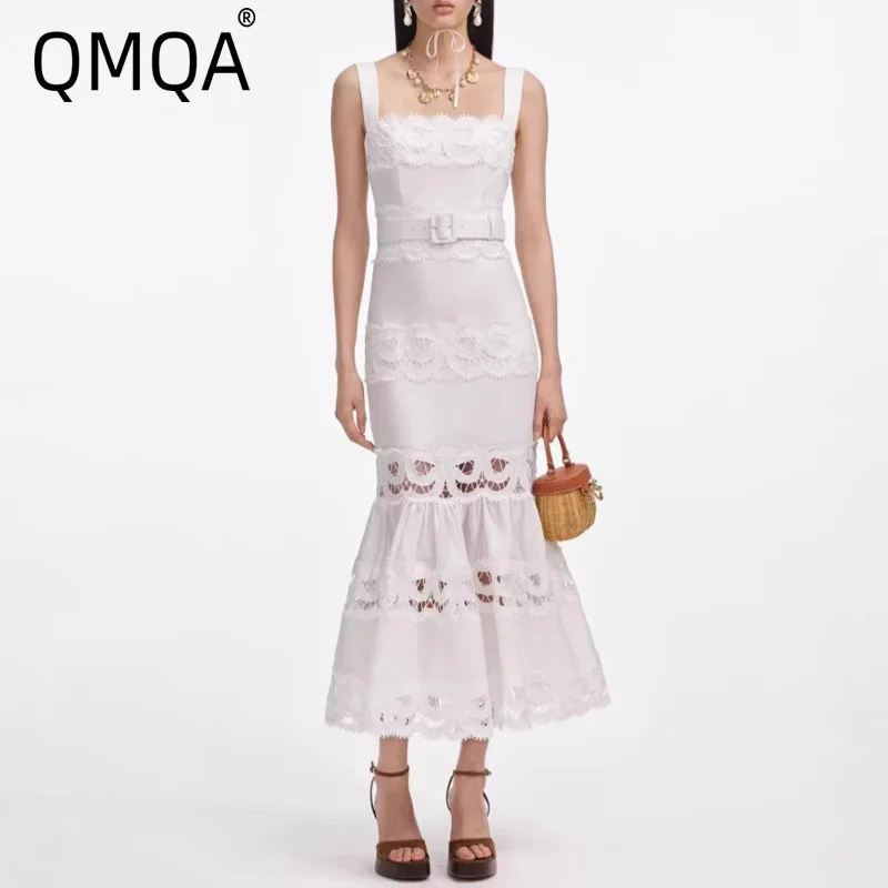 QMQA Fashion Women's Summer New Vacation Style Dresses French Fashion Elegant Design Waist-Slimming Strap Dress 2027 QM1427