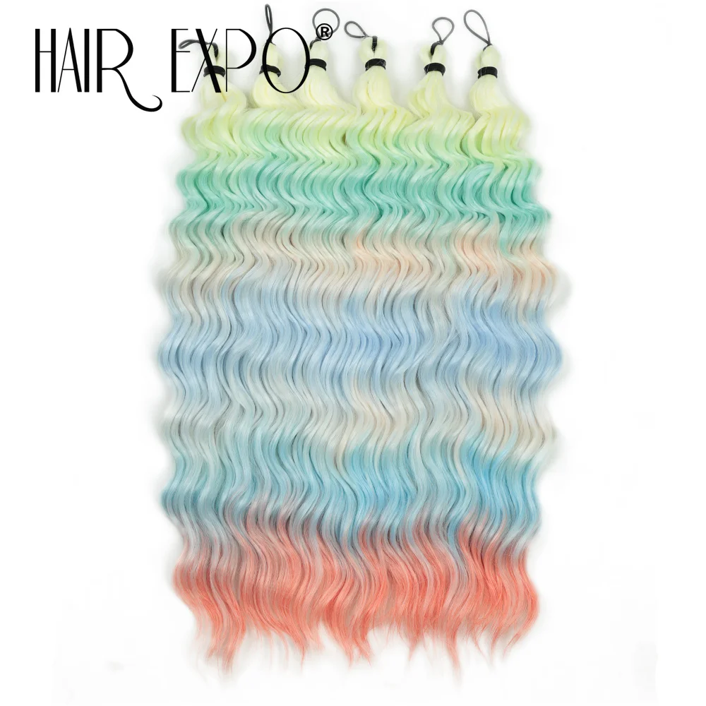 6 قطعة/300 جرام 18 بوصة موجة عميقة تويست الكروشيه الشعر الضفائر الاصطناعية الشعر قوس قزح اللون الأفرو تجعيد الشعر أومبير تجديل وصلات شعر #1