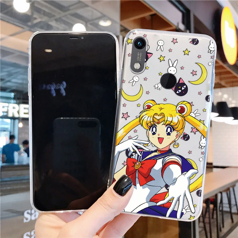 Cartoon Anime Sailors Moons Rabbit Cute Girls Cat Phone Case For Huawei Y6 Y7 Y9 2019 P Smart P30 P20 Lite Transparent Cover