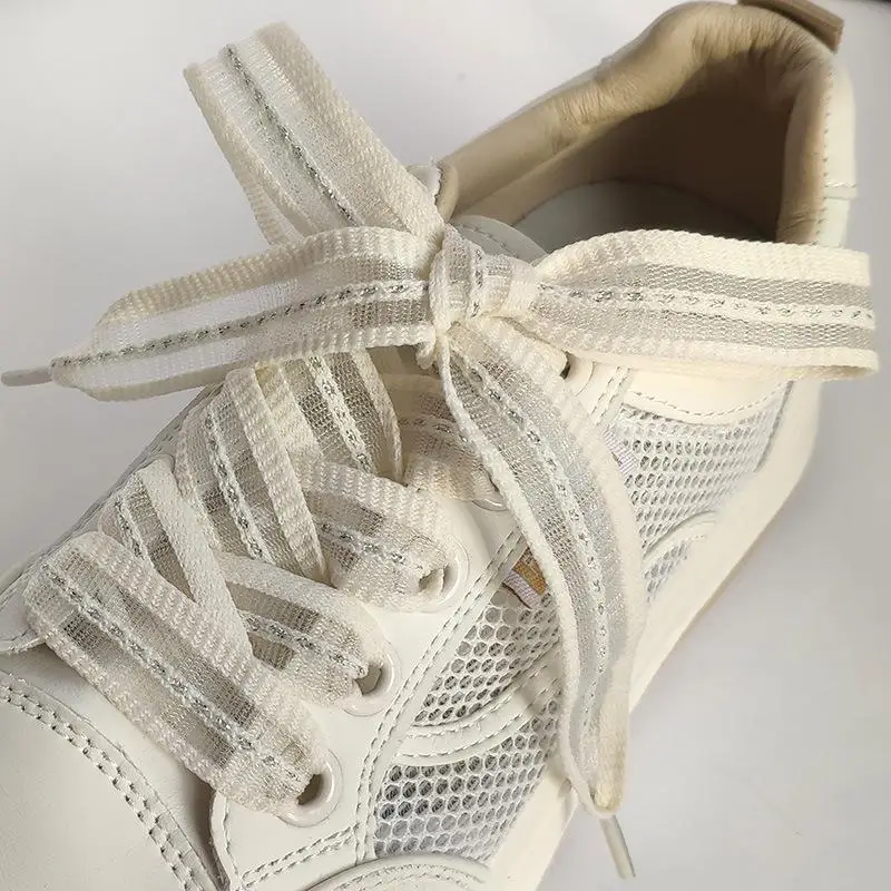 2cm Bow Wide Flat Shoelaces Fish Silk Transparent Striped Shoelaces Sneaker Black Sport Training Shoes Casual Shoes Laces