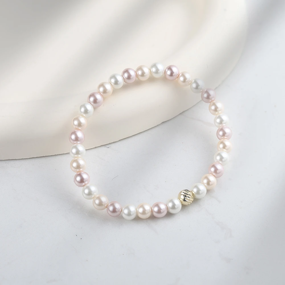 

Kiss Mandy Natural Shell Beads Bracelet Y2K Fashion s925 Silver 6mm Beads Chain Bracelet Stackable Dainty Adjustable Gift PSB09