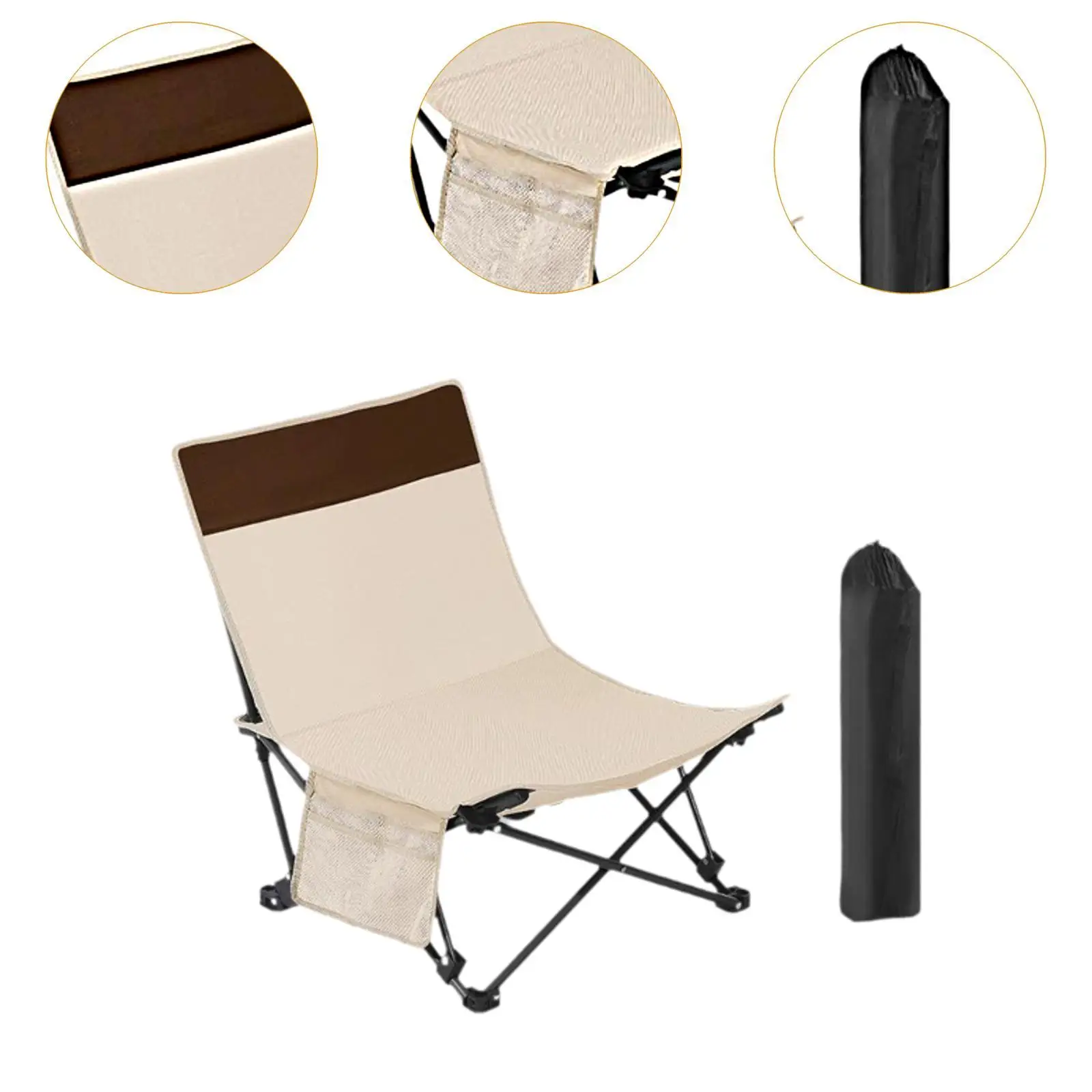 

Folding Camping Chair Heavy Duty with Pocket with Storage Bag Anti Slip Sturdy Foldable Chair for Park Yard Fishing Garden BBQ