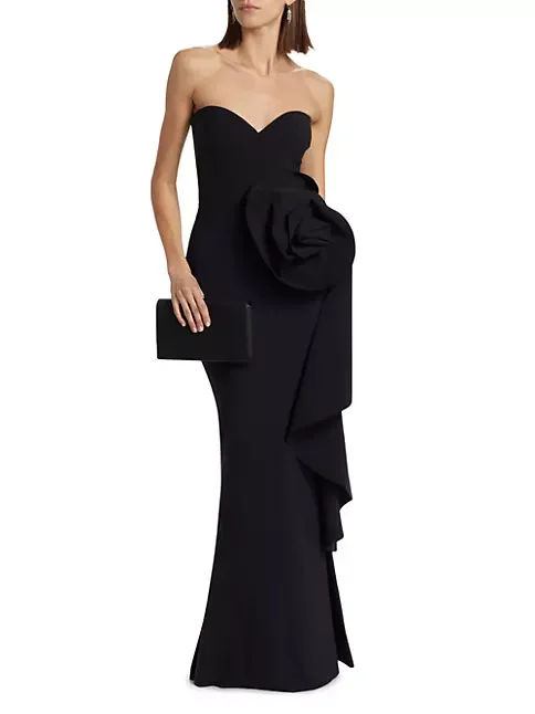 Black V Neck Evening Dresses 2024 Elegant 3D Lace Illusion Strapless Prom Gowns Formal Party Vestido De Gala فساتين سهرة