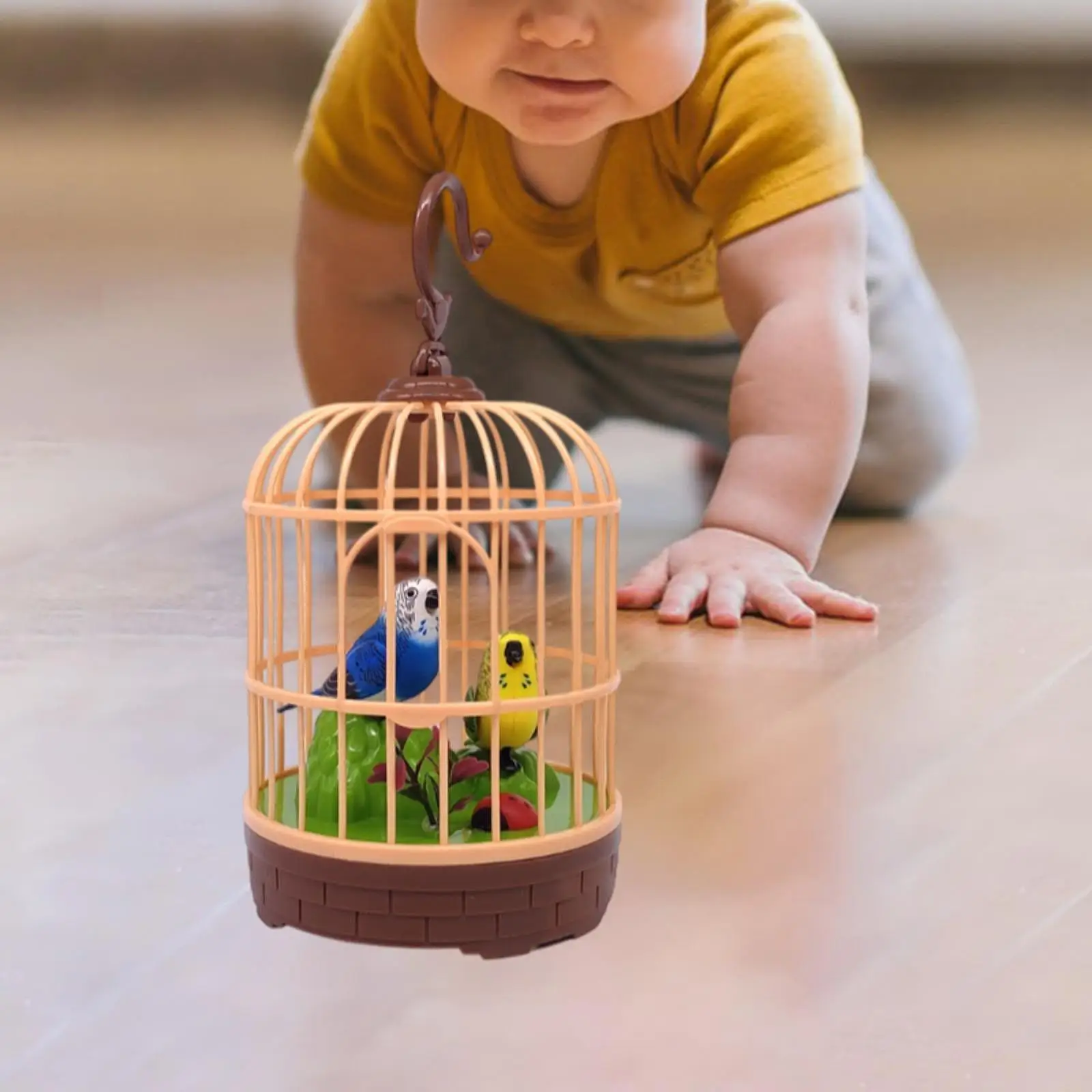 Pássaros gaiola brinquedo ativado por voz mesa & quarto acento acessório decoração para casa crianças presente de aniversário realista papagaio pássaros brinquedo