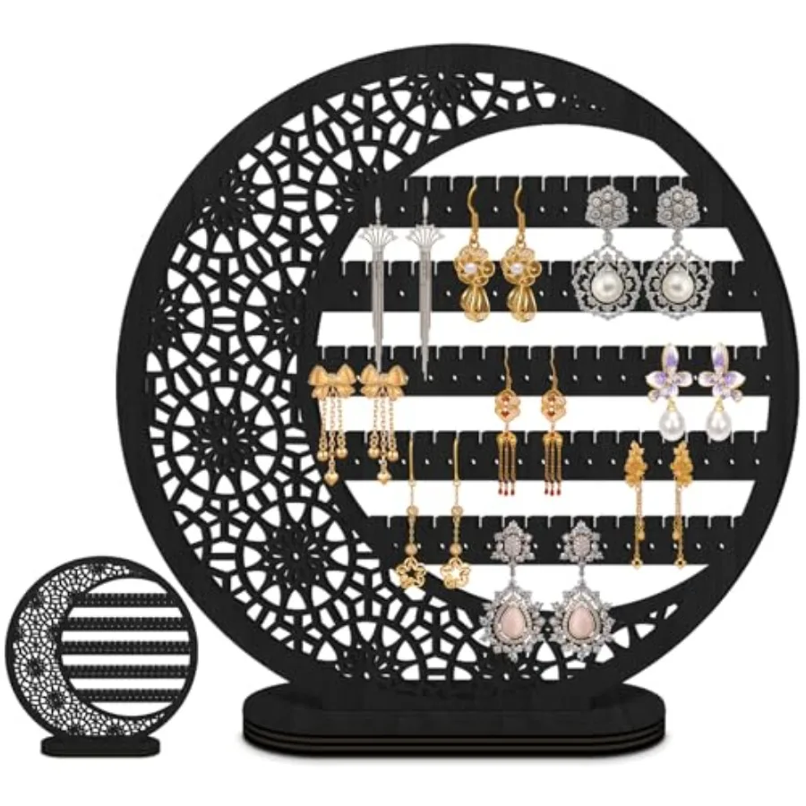 

Large Boho Moon Earring Display Stand for Mother's Gift 10 Inch Wooden Floral Goth Earrings Stud Jewelry Holder Organizer Dangl