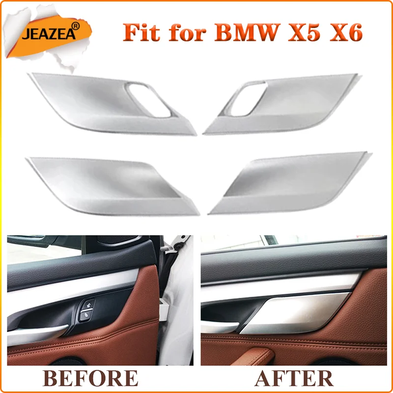 

JEAZEA 4Pcs ABS Safety Door Lock Cover Sequin Trim Decoration For BMW X5 X6 2014 2015 2016 Car Styling