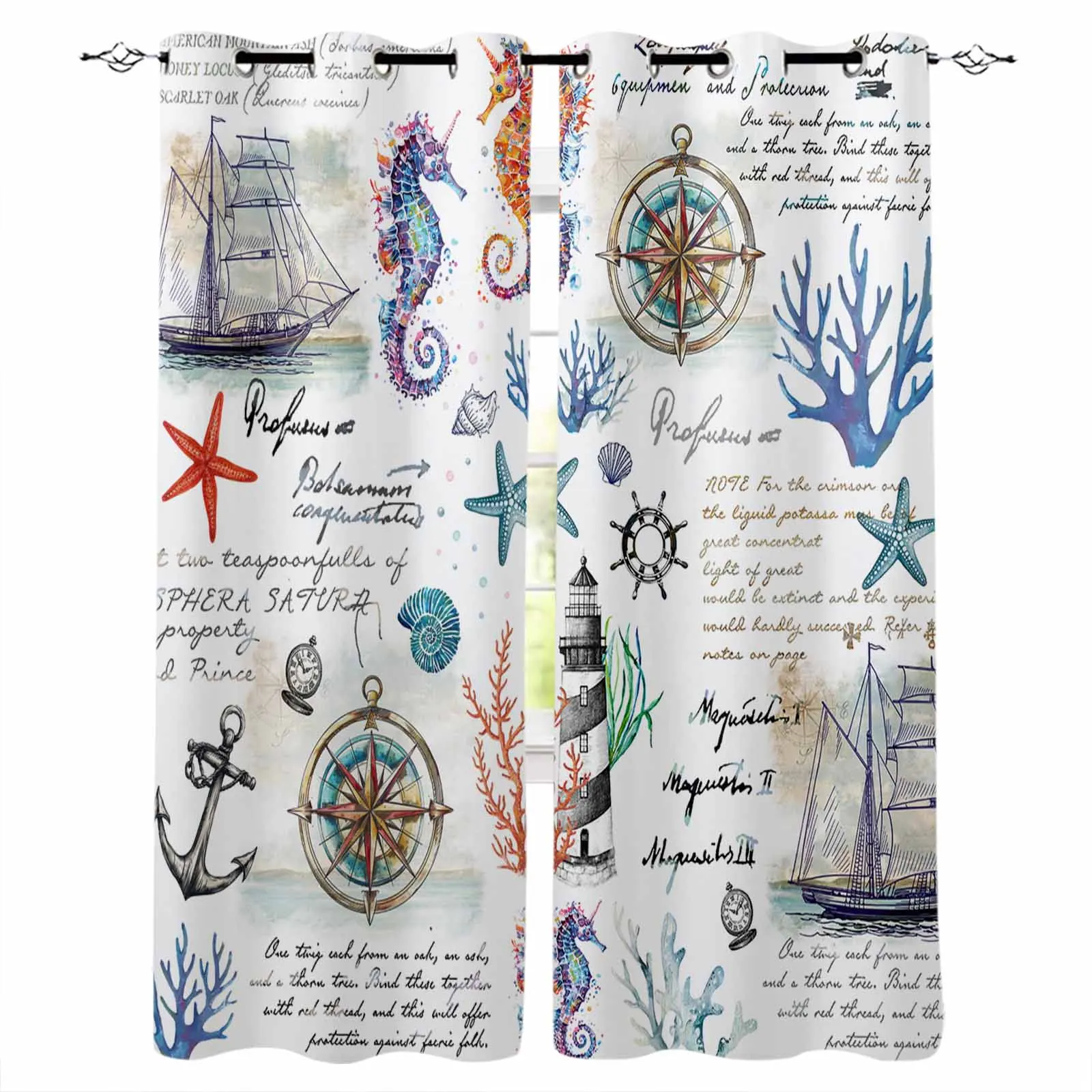 

Морское растение Коралл парусная лодка шторы с изображением якоря для окон драпировки Современная печать занавеска для гостиной спальни
