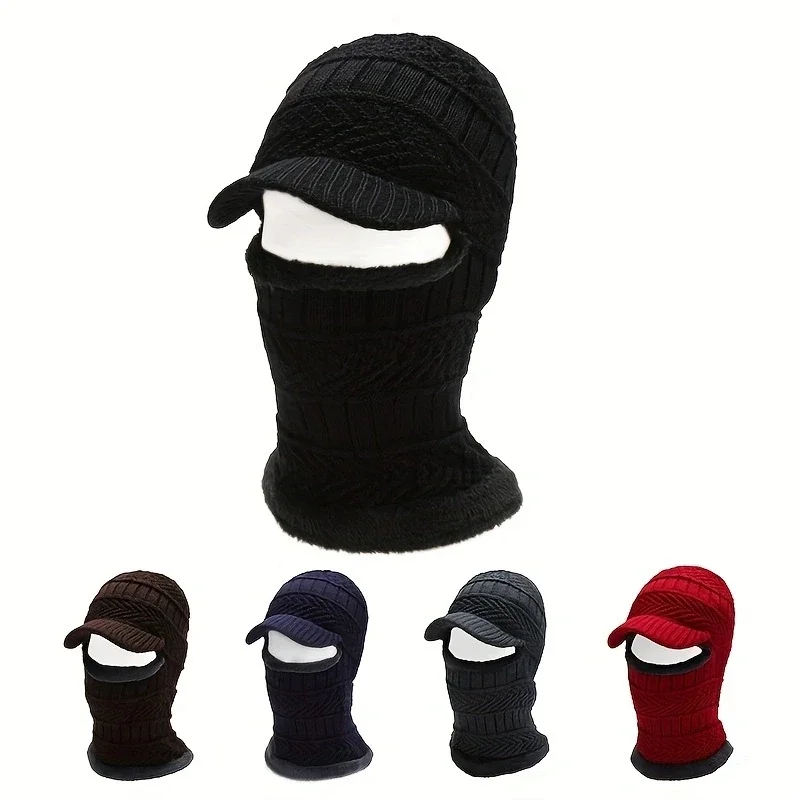 Gorro de invierno con visera de punto para hombre y mujer, gorros gruesos y cálidos con orejeras, bufanda de lana, pasamontañas para ciclismo