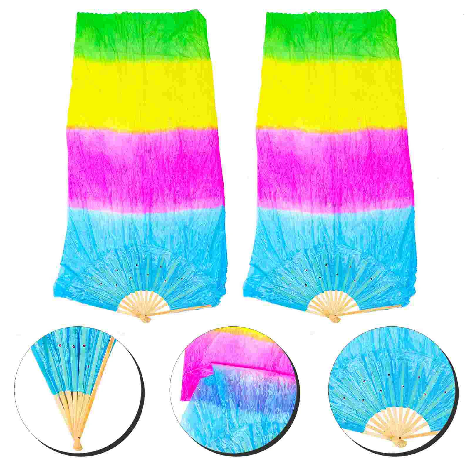 2 Pcs Fan for Morning Practice Lengthen Silk Fans Wood Yangko Woman Accessories Color Gradient