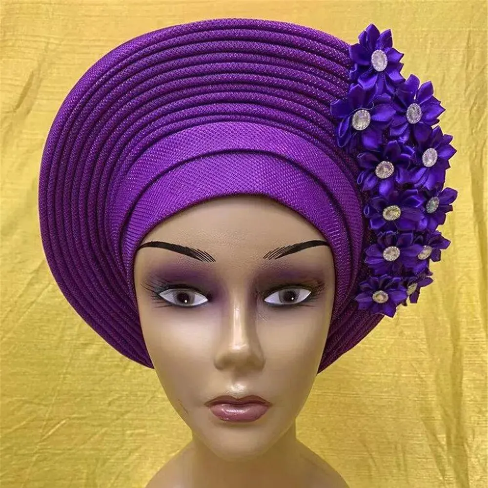 Auto Gele Headtie already Made 2022. Aso Oke Sego Gele Headtie African Hats Turbans Femme Fashion Bonnets Head Wraps High Quality