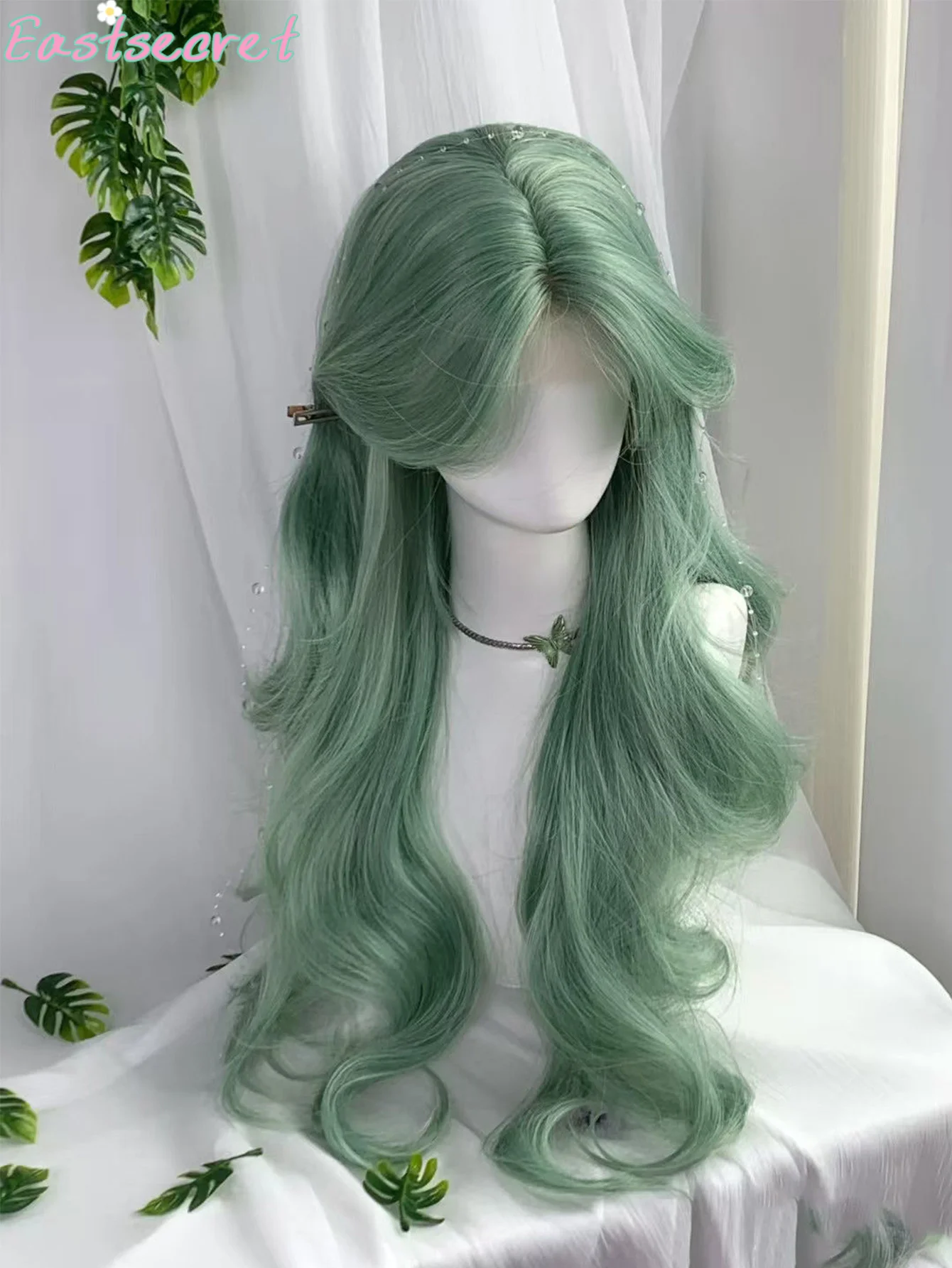 EAST Wig Female Long Curled Hair High Level Big Wave Haze Green Elf Wig Forest Series Synthetic Large Wave Wig