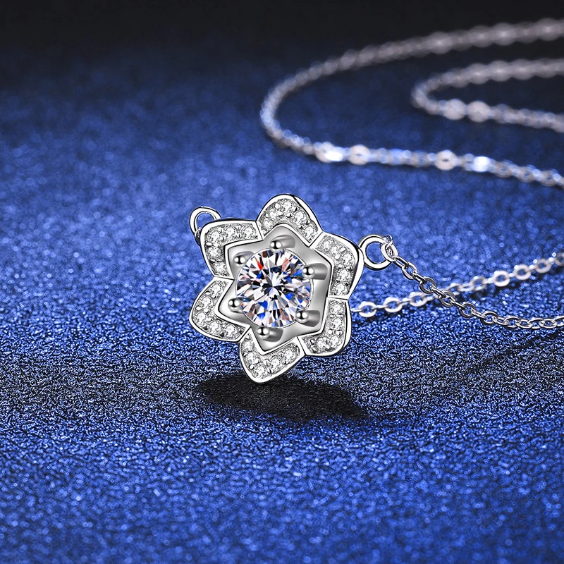 Kalung Liontin Bunga Matahari Moissanite Bersertifikat SEMNI 1.0CT untuk Wanita dan Gadis, Perak Sterling 925, Permata Cinta Berlian Imitasi
