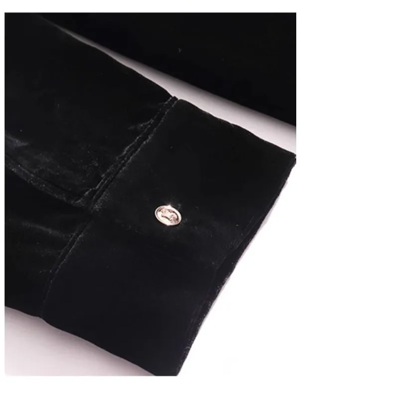 Spring Autumn Silk Velvet Long Sleeve Shirt for Women Black Simple Temperament Soft Luster Light Mulberry Silk Light Luxury Top