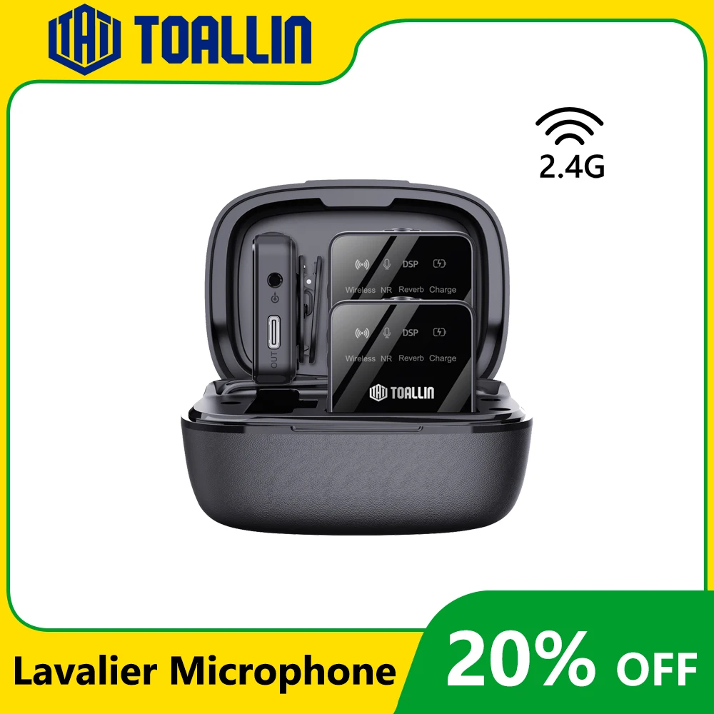 

TOALLIIN Lavalier Microphone, 2.4G Wireless Collar Mics, Noise Reduction, Dual Channel, for Streaming/ Vlogging/ Sound Recording