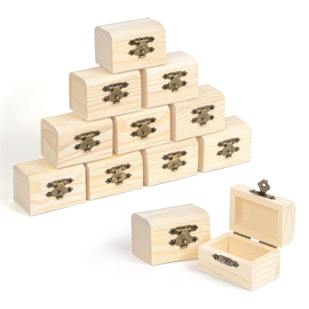 Shore Small Wooden Box with Hinged Lid (Pack of 12) - Treasure Chest Small Made of Untreated Pine Wood for Part&Gifts