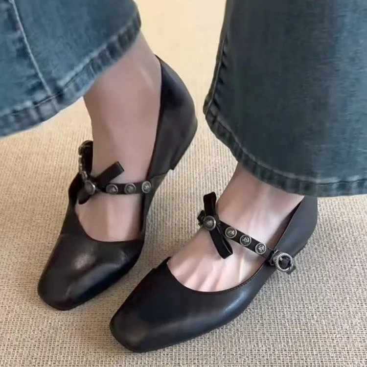 

Marie Janes Shoes Women Square Toe Flat Sandals Woman Loafers 2025 Shallow Trend Summer Soft Leather Dress Comfort Casual Shoes