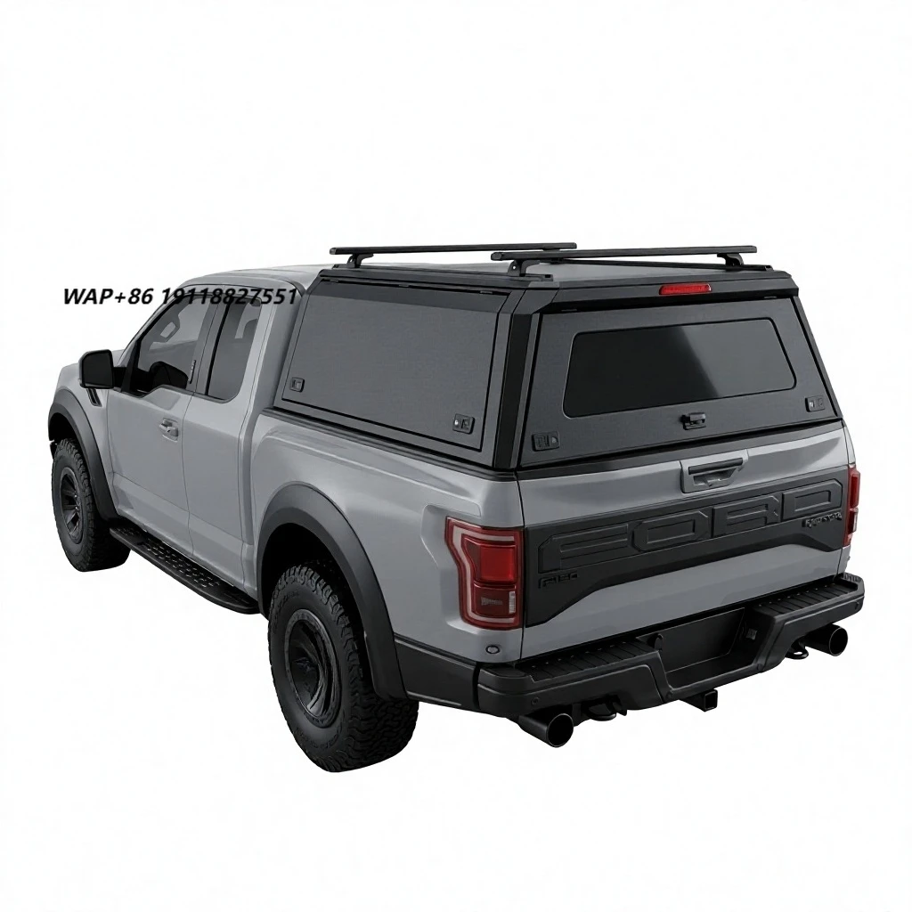 Reinforced Aluminum Camper Shell for F150 2015 2020 5.5FT with Large Sliding Glass Side Windows