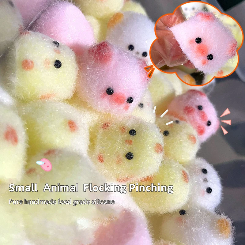 Kawaii Sticky Mini Chick Pig Dog Stress Relief Toy Cute Animal Relief Squeeze Silicone Pinch Toy Keychain Bag Pendant