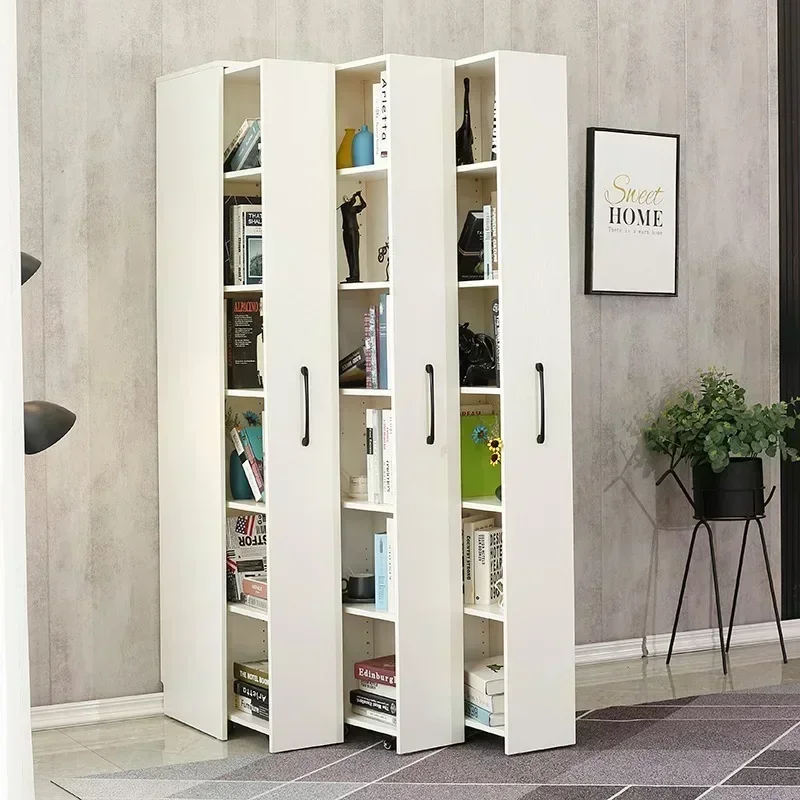 Pine Bookcase Push-Pull Dust-Proof Bookshelf Children's Wheeled Bookcase Drawer-Type Removable Storage Cabinet Locker