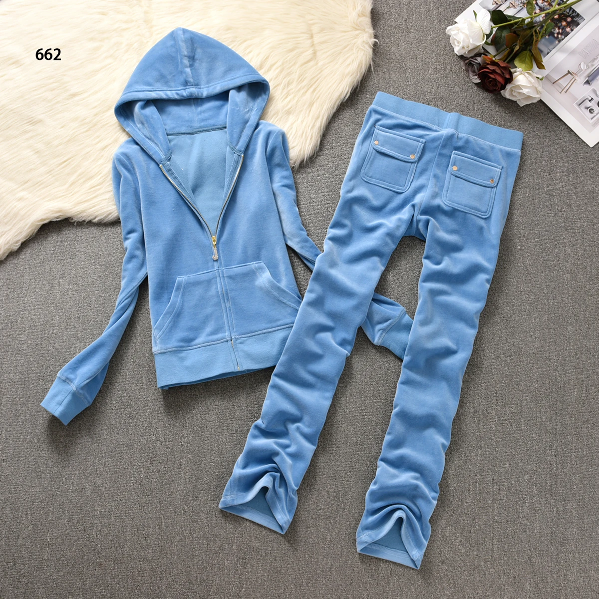 Velours Tracksuit 2024 Spring/Fall Women's Long Sleeve Hoodies and Pants Set Two Piece Set Velvet Women Tracksuit