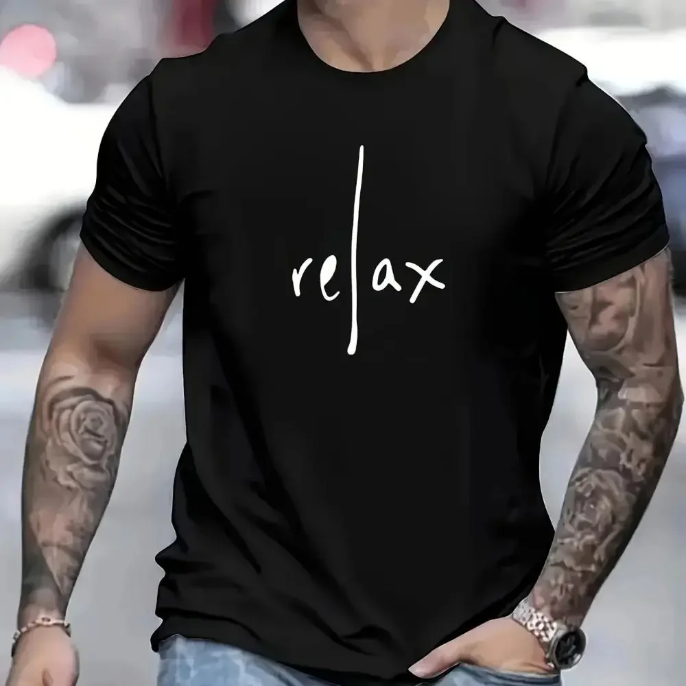 2024 New Casual Men\'s T Shirts Summer Relax Letter Print Tees Shirts Comfortable Oversized Short Sleeve Top O-Neck Male Clothing