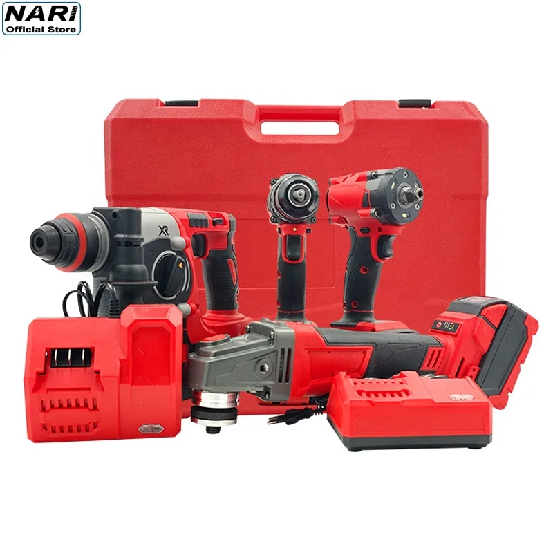 Brushless Replica Milwaukee Red Cordless 4 in 1 Jobsite Wrench Drill Angle Grinder Hammer machine Power Tool Set