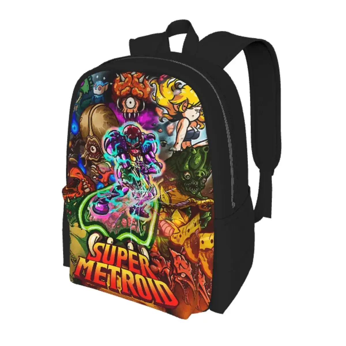 Super Metroid Large Game Student Backpack School Bag Hiking Travel Daypack for Boys Girls Bookbag Shoulder Bags
