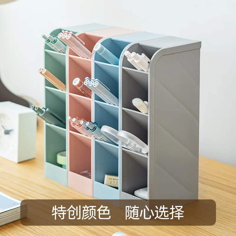 Multifunctional Desktop Four-grid Storage Box Office Oblique Pen Holder Rectangular Creative Oblique Plug-in Pen Holder Ins High