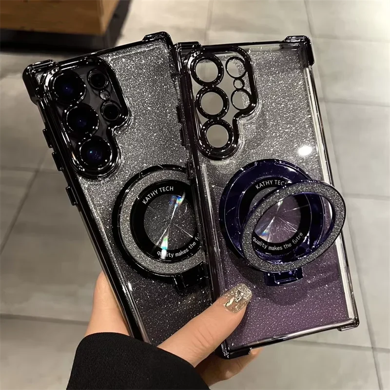 

Phone Cover For S24 S23 S22 Ultra Bling Luxury Case Samsung Note 20 Ultra S24 Plus S23 Fe Magsafe Bracket Galaxy A55 A35 A25