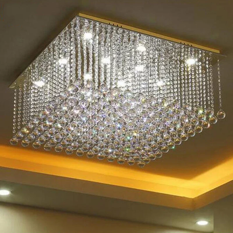 Imagem -03 - Praça Flush Mount Crystal Chandelier para Sala de Estar Led Pendant Light Decoração para Casa Cieling Lamp