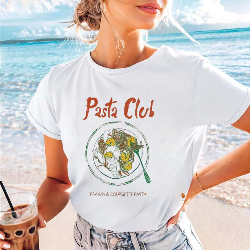 

Pasta New Women's Short Sleeved T-Shirt Fun Summer Cute Women's Round Neck Cartoon Fashion Regular Versatile Top Casual T-Shirt