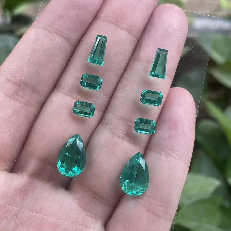 Ruihe New DIY Columbia Color Lab Grown Emerald Loose Gemstone Set for Jewelry Earrings Making Custom Personalized Charm