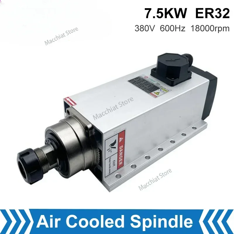 7.5kw ER32 Flanged Square Air Cooled Spindle 600Hz 18000RPM With Junction Box For CNC Milling Machine Engraving Milling