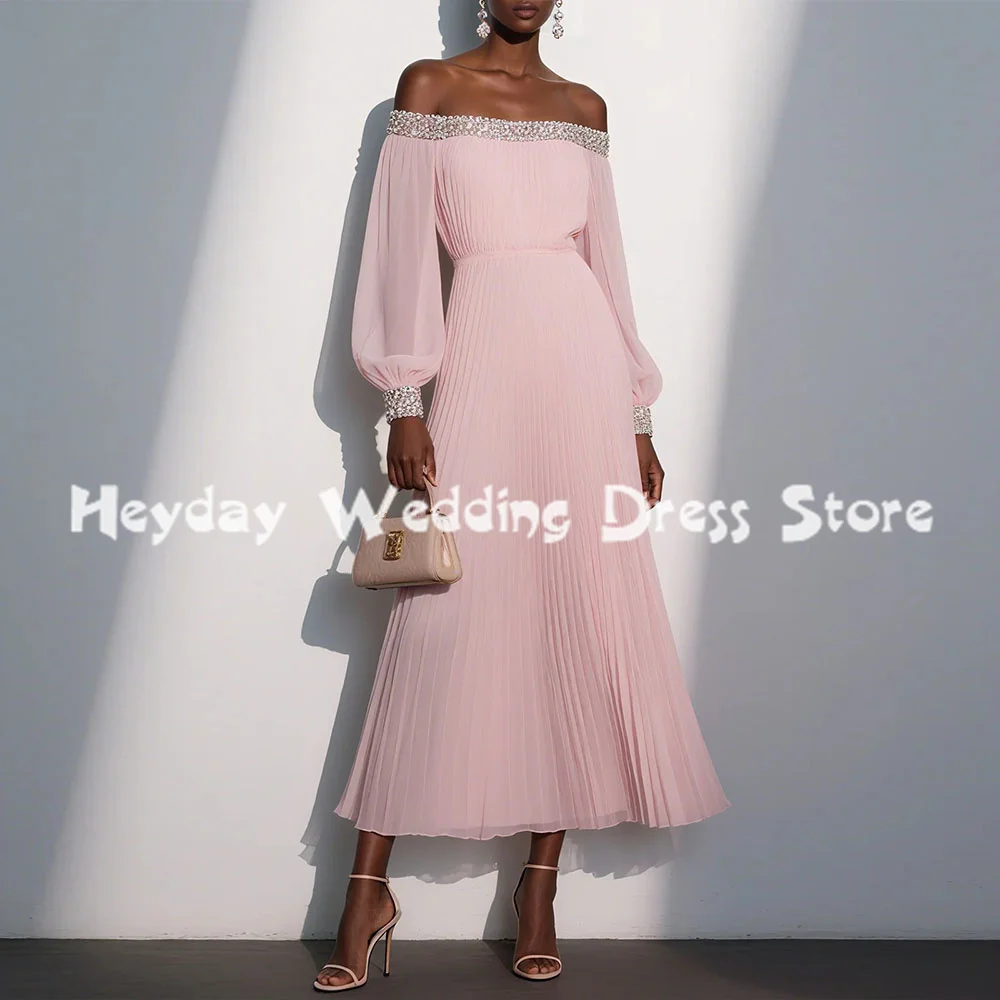 

Heyday женские вечерние платья трапециевидной формы с вырезом лодочкой и бисером, с длинными рукавами, длиной до чая, вечерние элегантные платья 2025