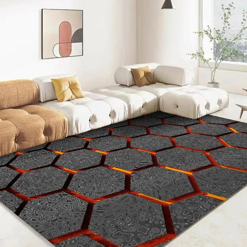 3D Volcano Lava Magma Area Rug Large Red Carpet for Living Room Bedroom Sofa Home Decoration Kids Game Play Non-slip Floor Mat