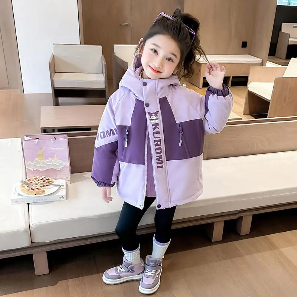 Sanrio Kuromi Girls Winter Jacket Down Coat Kids Warm Tops Coat Casual Outerwea Thickened Kawaii Cotton Coat Children's Clothing