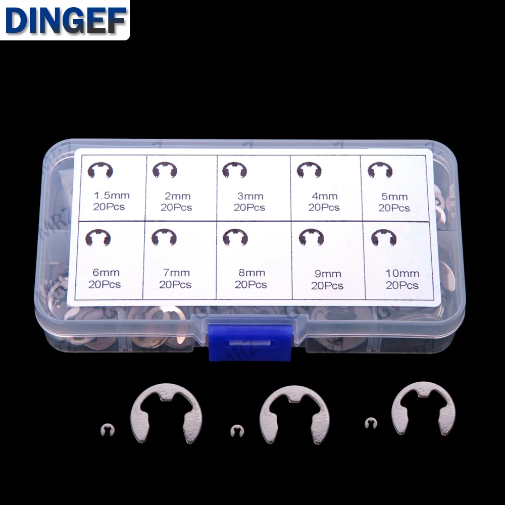 200PCS M1.5-M10 Stainless Steel 304 Open Retaining Ring, E-shaped Buckle Ring, 10 different sizes combination set  2MM 7MM 10MM