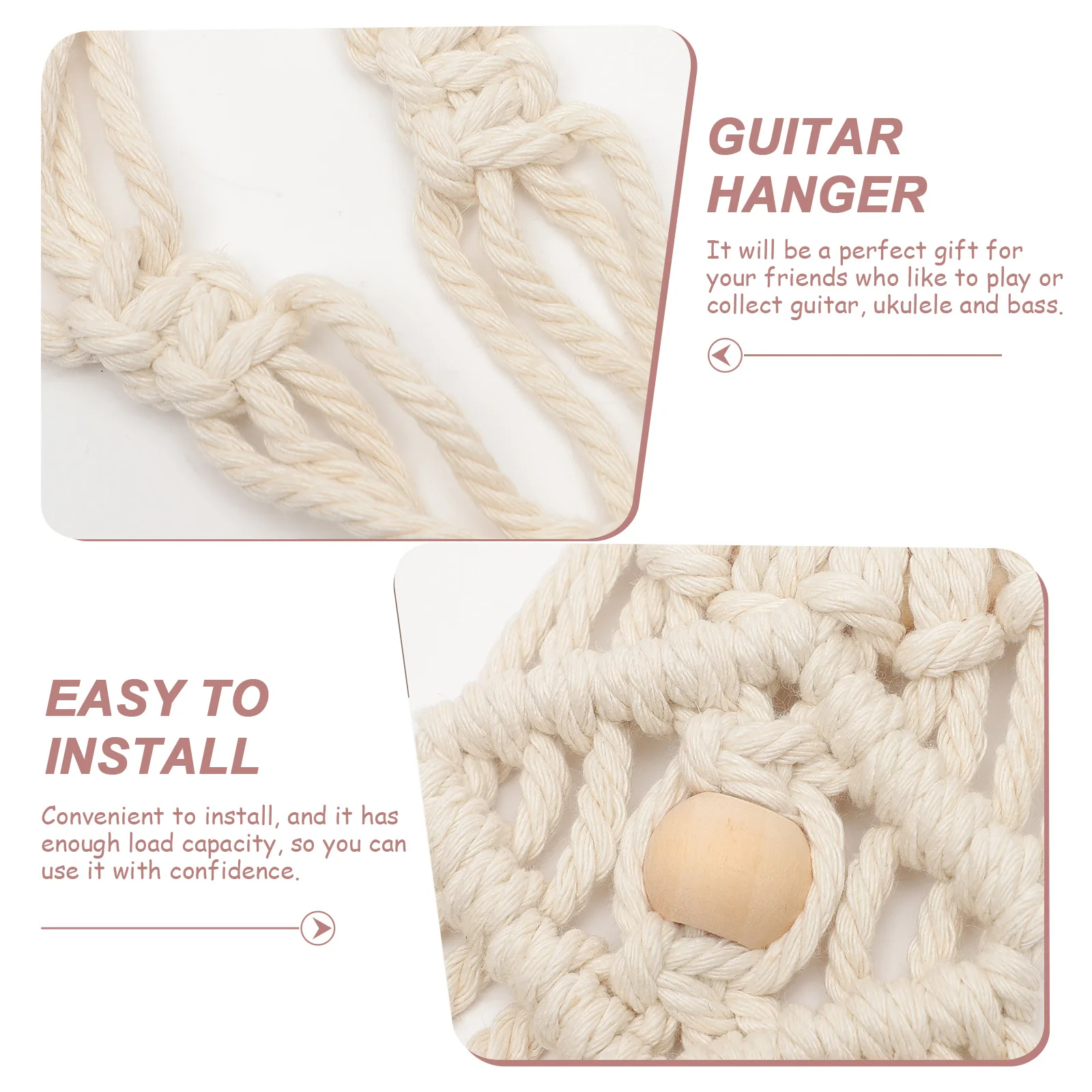 

Macrame Ukulele Hanger Cotton Rope Wall Mount Guitar Holder Woven Handwoven Ukulele Rack Indoor Outdoor Versatile Wall Hanger