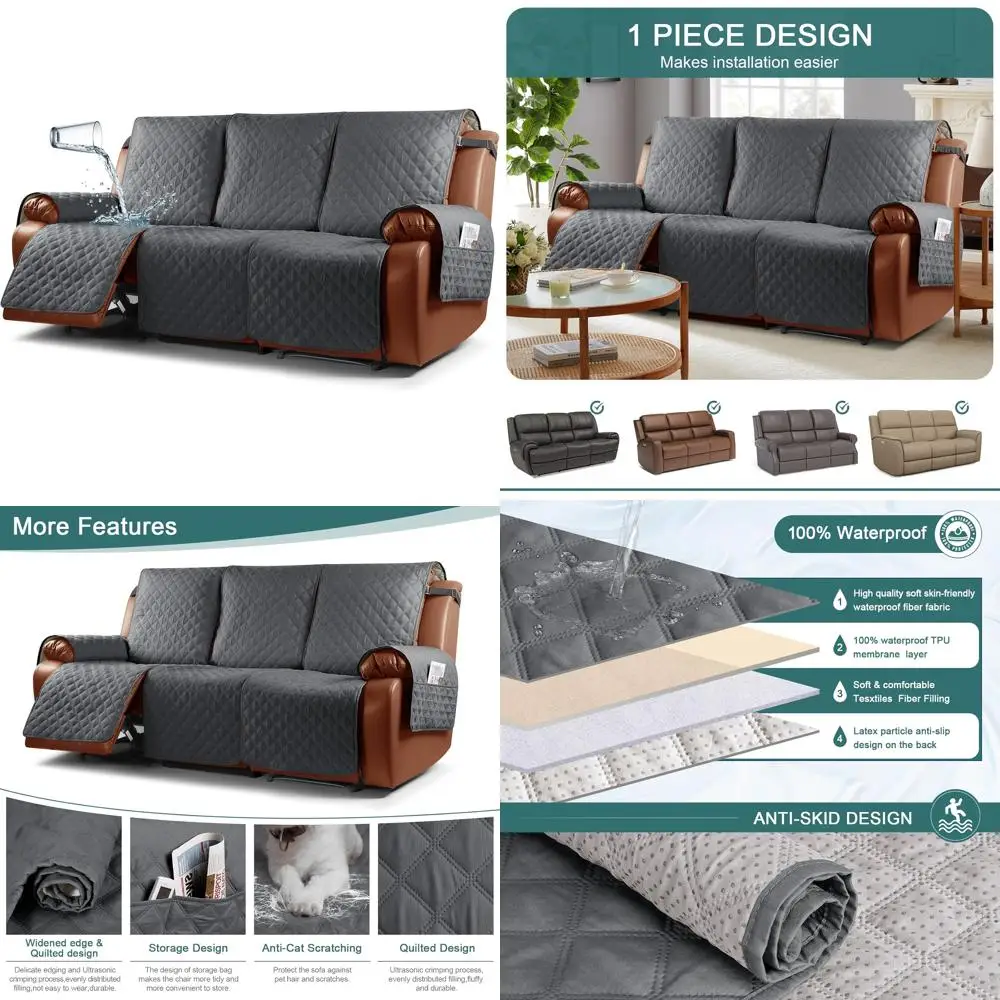 

Waterproof Recliner Sofa Cover - 1 Piece Washable Couch Cover for Reclining Sofas - Protective Furniture Cover for Reclining Cou