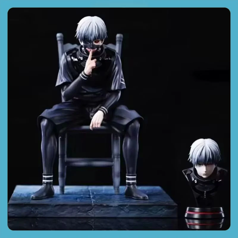 Tokyo Ghoul Ken Kaneki Anime Figure Double Head Sculpt Replaceable Hands Chair Desktop Chassis Ornament Boxed Collectible Model
