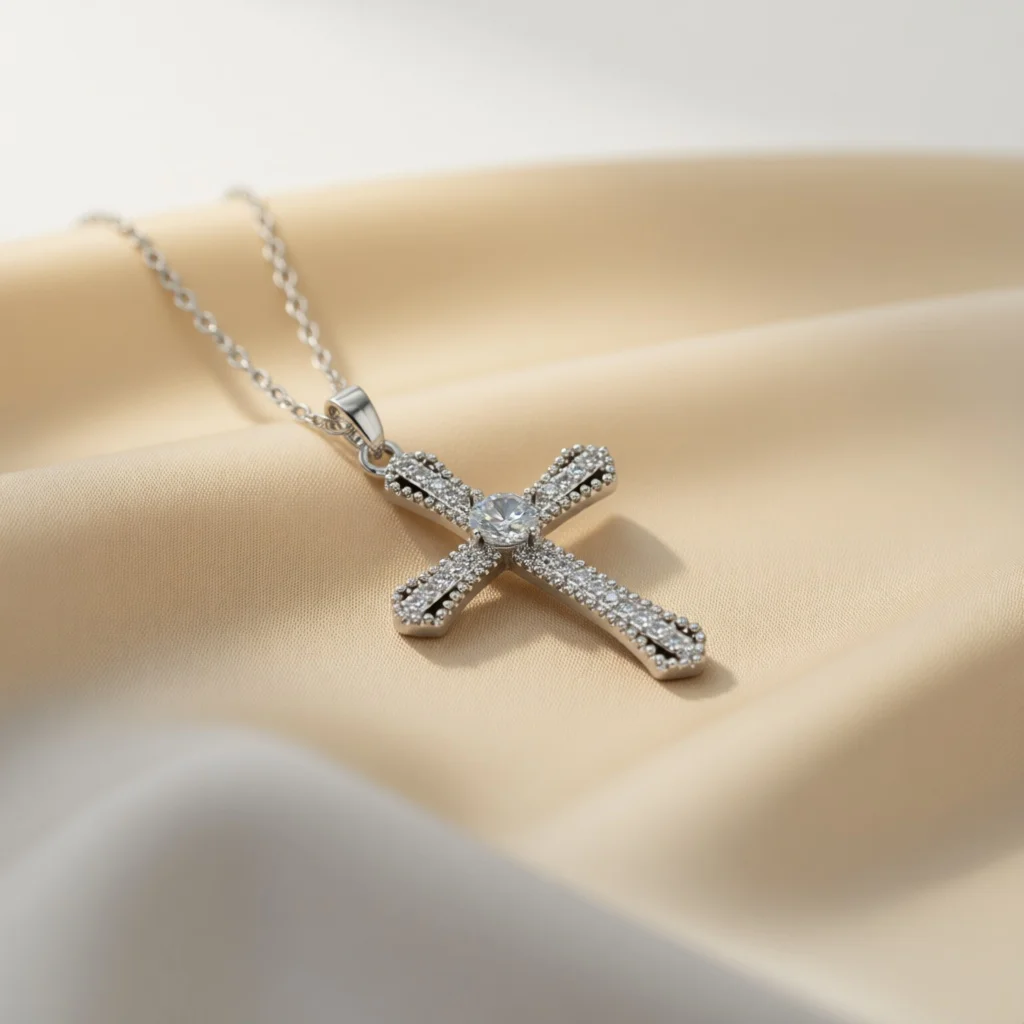 Fashionable rhinestone cross necklace for women, sparkling zircon pendant, party jewelry, anniversary gift