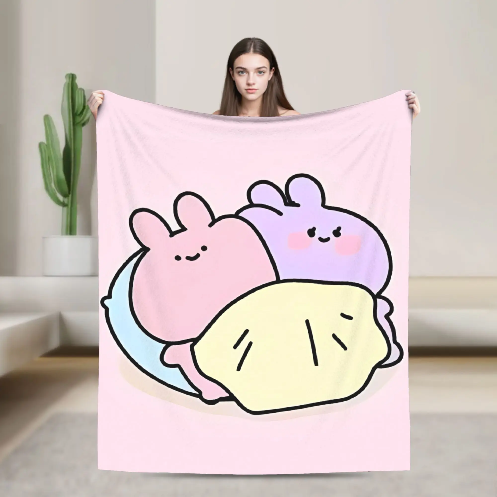 Asamimichaan Asleep Cartoon Flannel Blanket Cute Asamimi Funny Throw Blanket for Home 125*100cm Plush Thin Quilt,