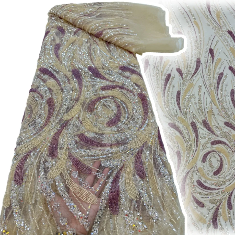 

Latest Luxurious French Beaded Diamond Tulle Lace Fabric, 2026 African Sequin Lace Fabric, Wedding Dress Sewing Material. 1975