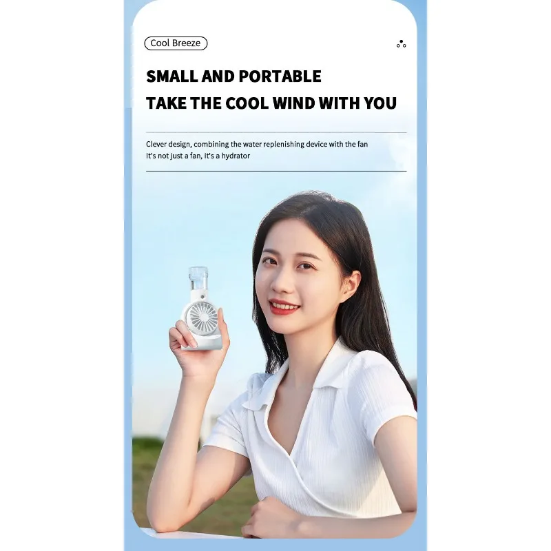2 in 1 Palmare Spray Ventilatore Umidificatore Acqua Ventilatore Elettrico Rifornitore Ricarica USB Mini Ventilatore Portatile Esterno Regalo Dropshipping