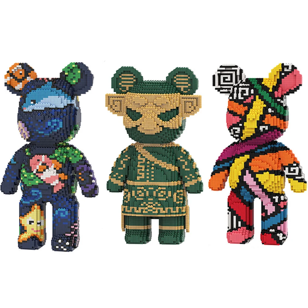 

43cm Fluid Art Violent Bear Half Anatomy Cute Bear Model Micro Building Blocks Brick DIY Assemble Toy for Birthday Present