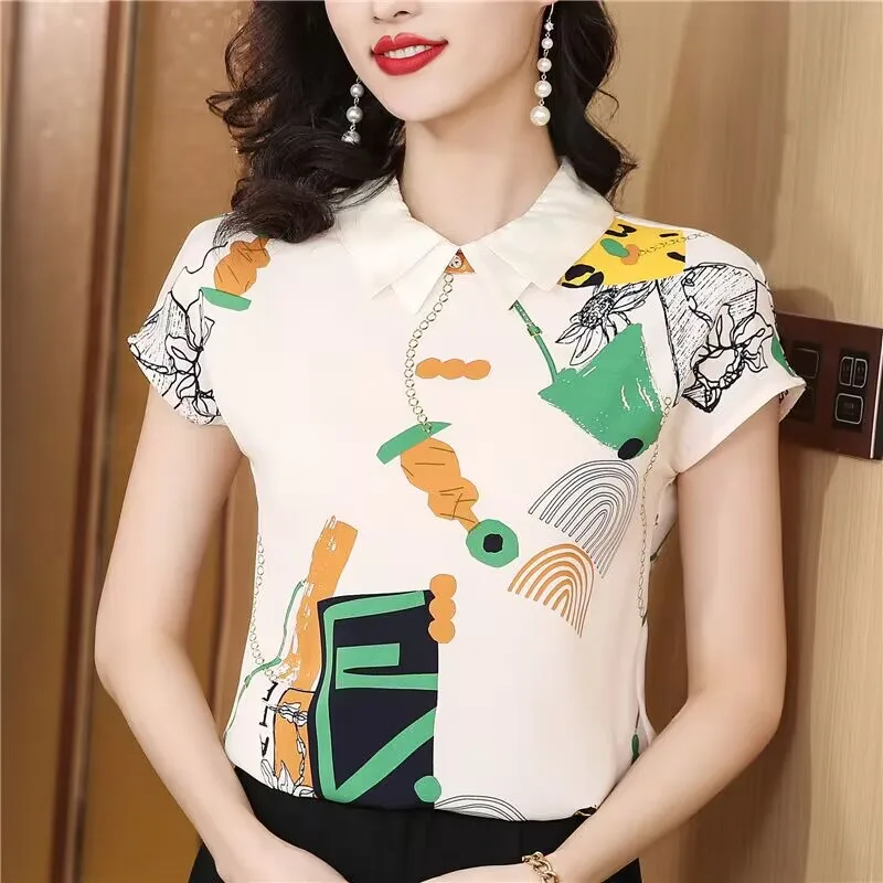 

Short Sleeve Shirt WomenSummer New Fashion Printed Mulberry Silk Loose