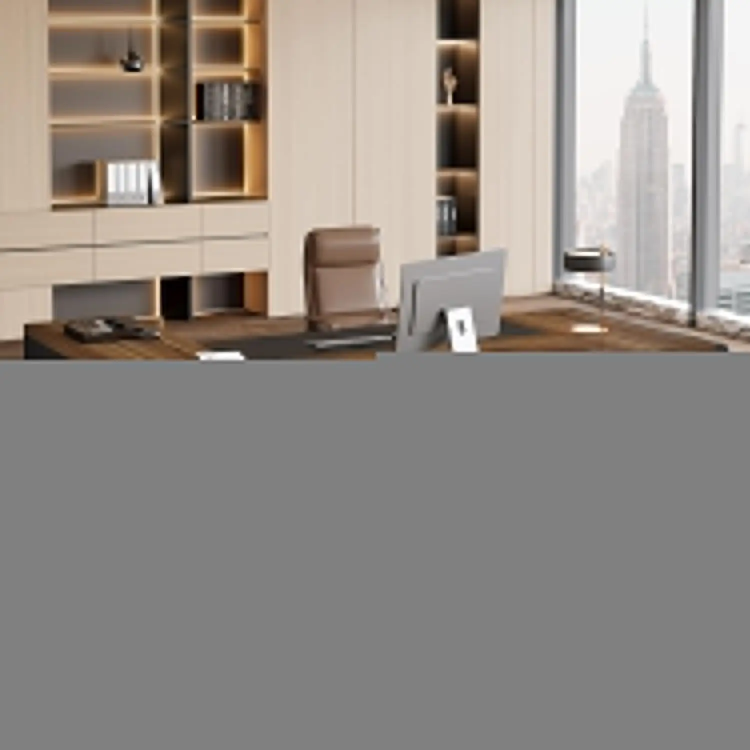 

81-дюймовый L-образный офисный стол с ящиками, тумбой для документов и полками для хранения, коричнево-черный, на заказ